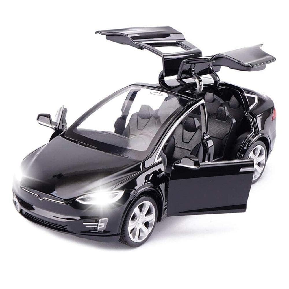 EROCK Diecast Car Toy Model X, 1:32 Scale Alloy X Pull Back Vehicles Door Opening with Sound and Light, Mini X90 Collectible Toddlers Kids Gift, Model X (Black)