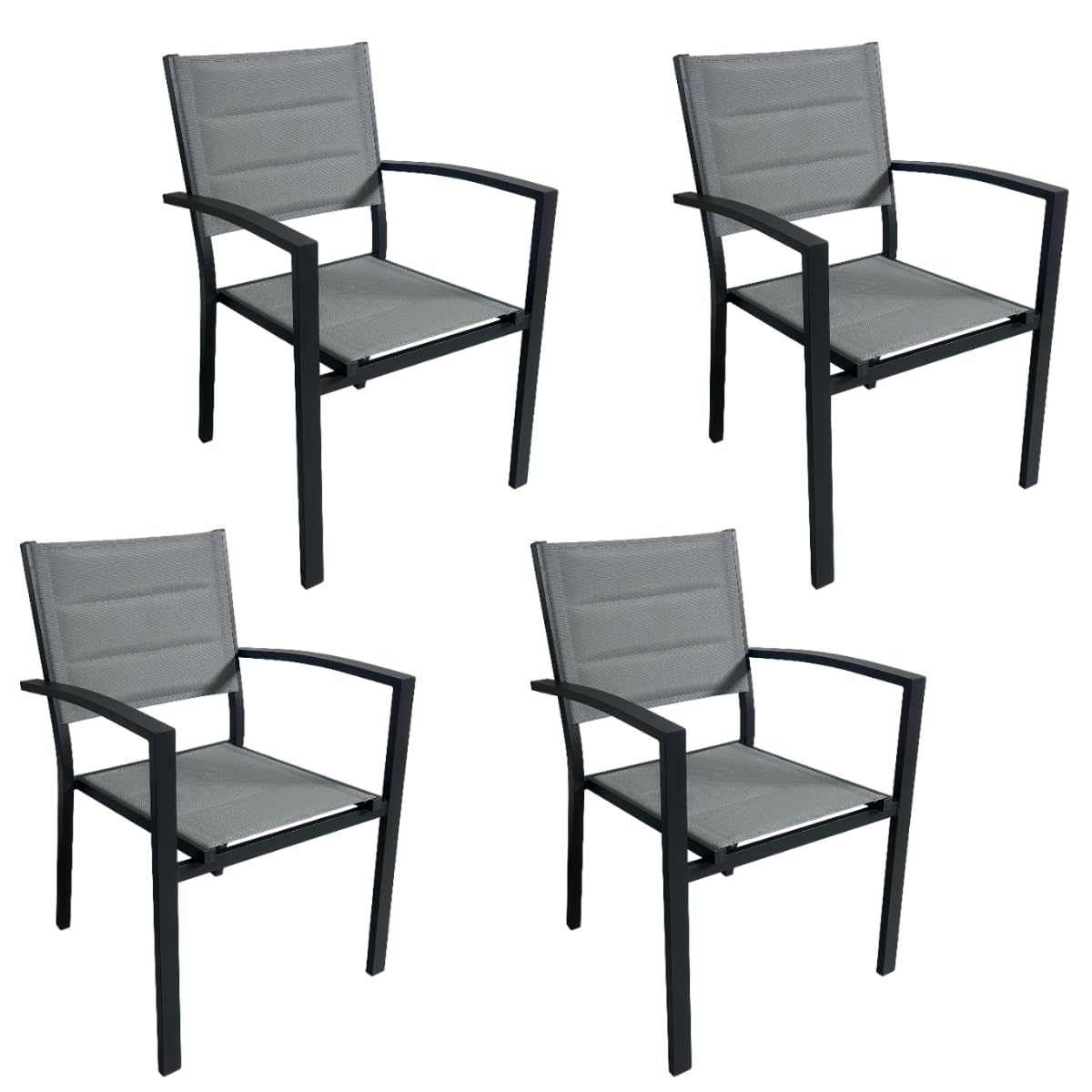 MOMMA HOME Pack 4 Sillas Terraza Exterior - Jardin Asiento y Respaldo Acolchadas con Reposabrazos, Material Textiline y Aluminio, Color Gris, Medidas 87,5 x 56,5 x 57,5 cm