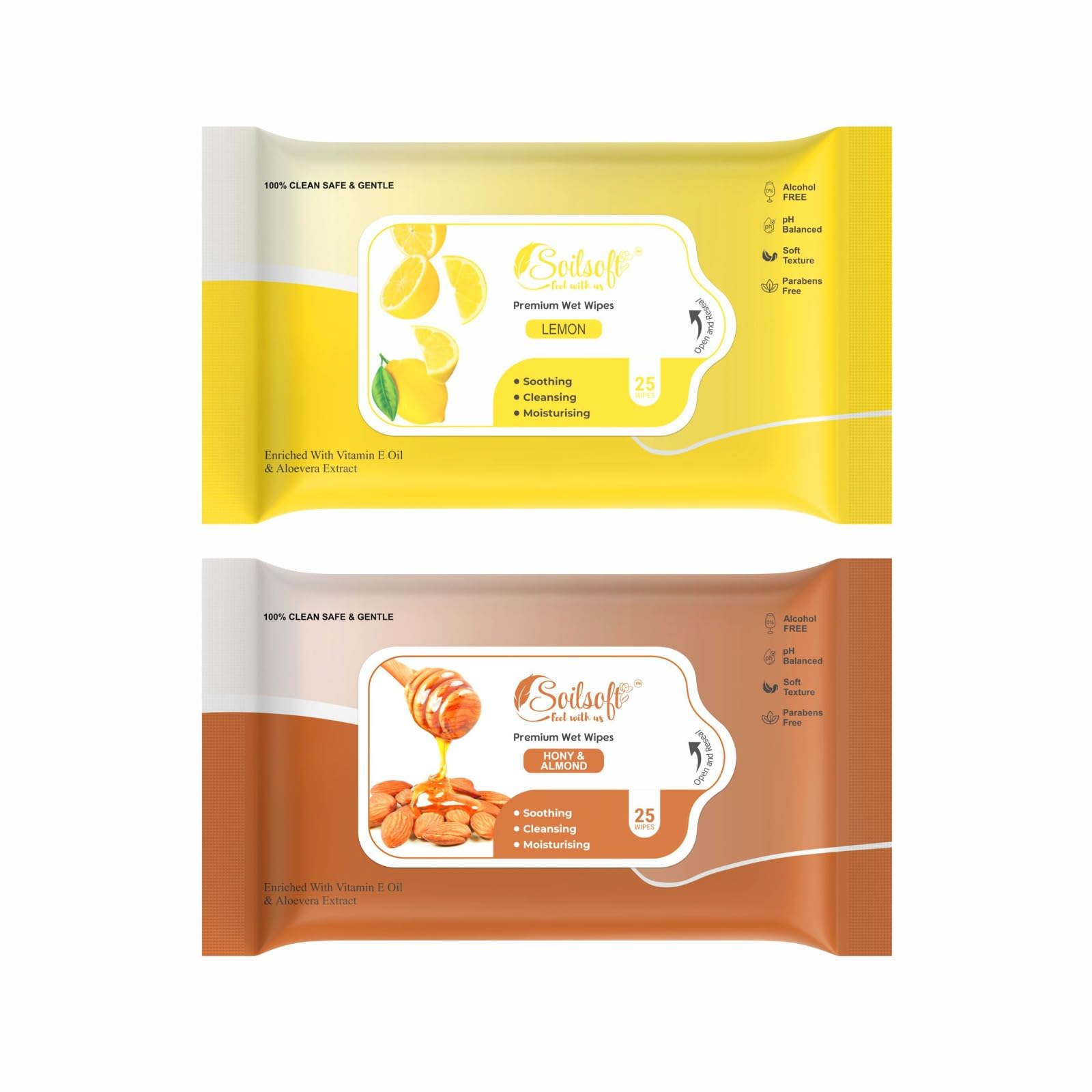 Soilsoft Lemon and Honey Almond Wet Wipes 50 Sheets Soft Moisturizing Cleansing Tissue Wipes for Face Hands Body Makeup Removal Travel Daily Hygiene Personal Care Use Pack (LEM + H&A)-image-31