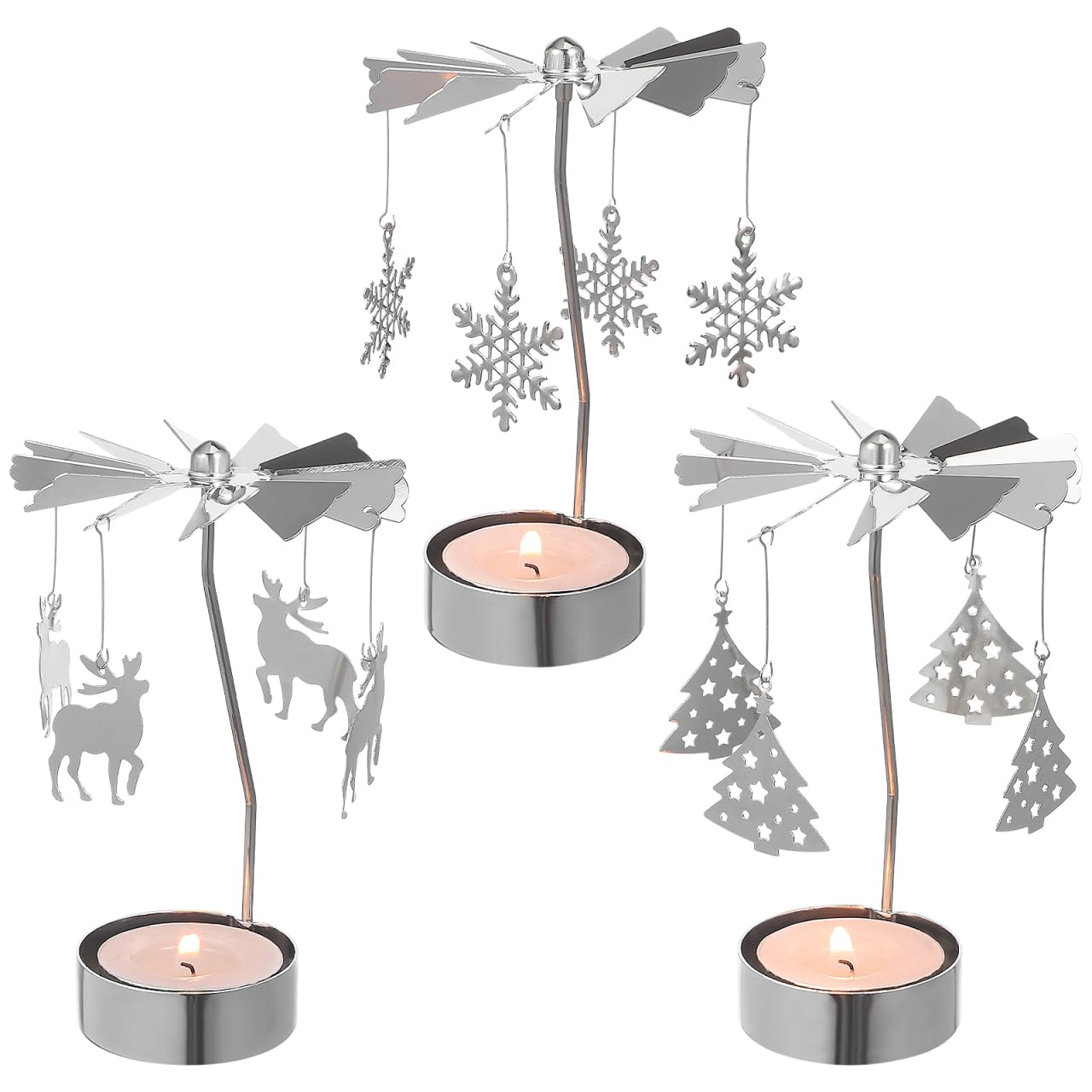 VALICLUD Romantischer Rotierender Metall Kerzenhalter 3Er Set Tischdekoration Teelicht Karussell FüR Wohnzimmer Weihnachtsdeko 5.12X3.15X3.15 Zoll
