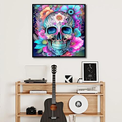 Miniatura 5 de igoodom Kits de pintura de diamantes de calavera para adultos, taladro redondo completo 5D, kit de arte de diamantes de imitación de cristal, arte