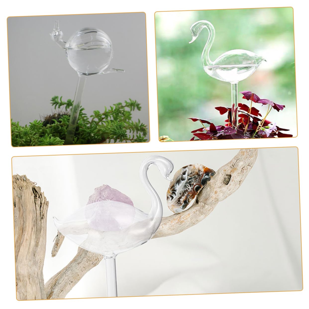 ibasenice Vetro Gocciolatore Automatico Autoirrigazione 2 Pezzi, Elegante e Pratico, per Piante in Vaso per Casa | Forma Chiocciola e Cigno, Uso in Casa e Vasi da Fiore, per Irrigazione Automatica Stile Elegante