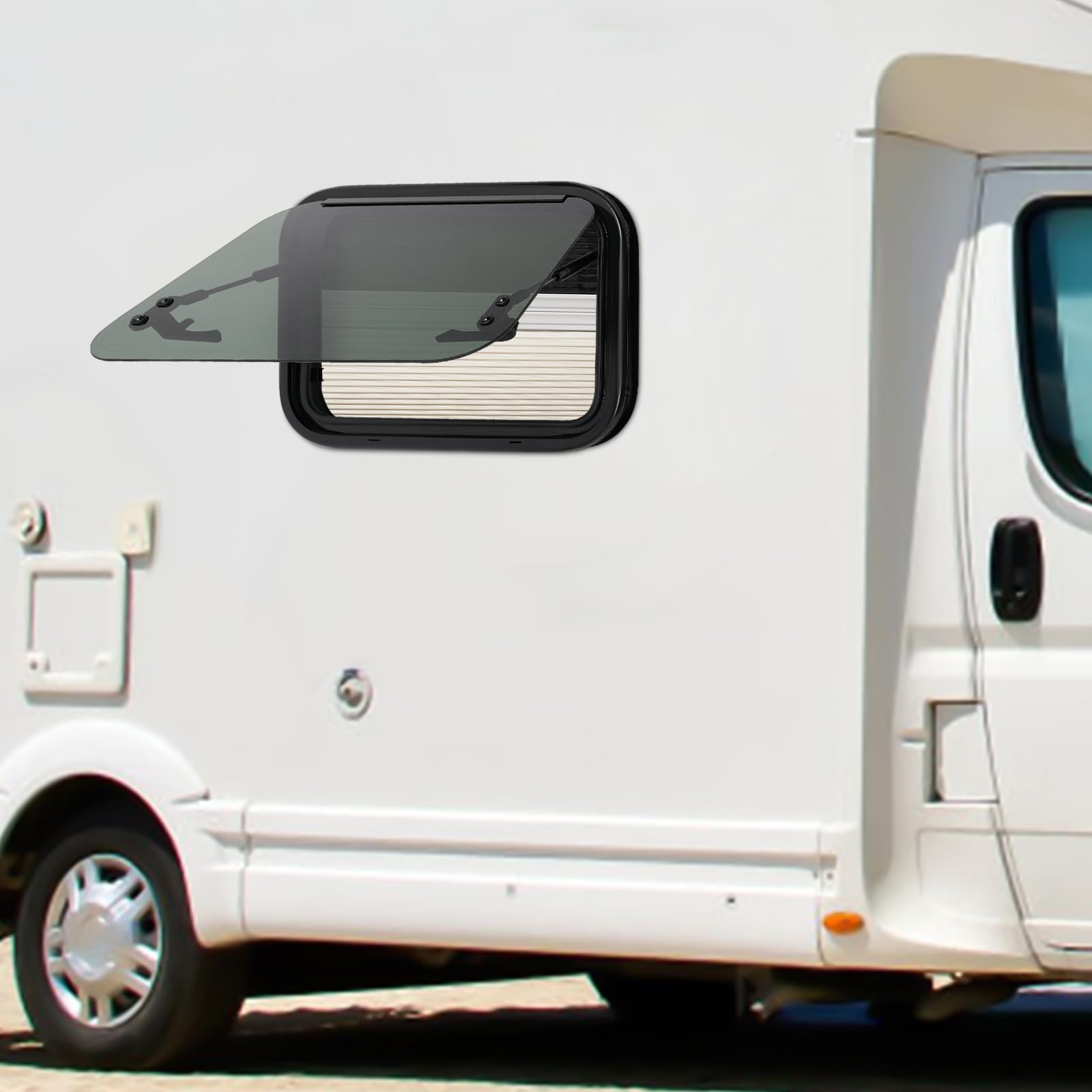 Finestra per camper 500 x 350 mm, finestra apribile a spinta per camper con protezione dagli insetti, parasole e blocco di sicurezza, finestra per camper 0-85°, per roulotte, camper, camper