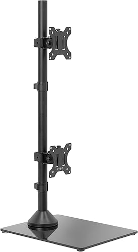 VIVO Soporte de escritorio para monitor dual con base de vidrio templado, soporte LCD independiente, sostiene en posición vertical apilada, 2
