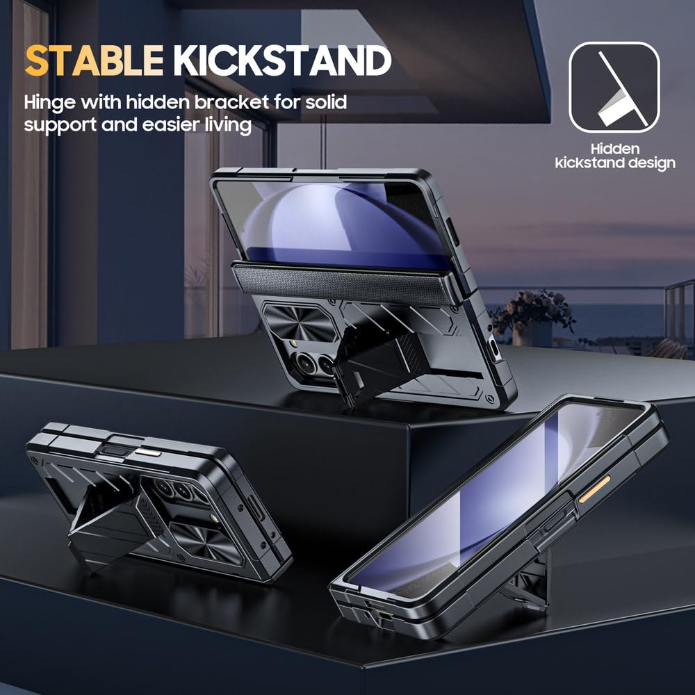 Funda con bisagras y Soporte, Funda con película Protectora de Cobertura Total para Samsung Galaxy Z Fold 5, Azul Cielo, para Samsung Galaxy Z Fold 5