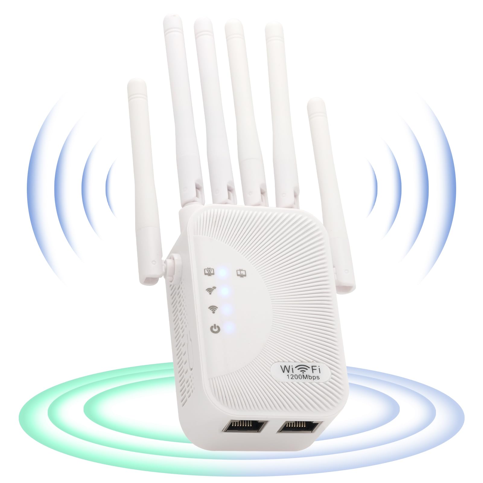 Repetidor WiFi de 1200Mbps, Amplificador de Señal Doble Banda 2,4GHz y 5GHz, 6 Antenas, Cobertura de 360°