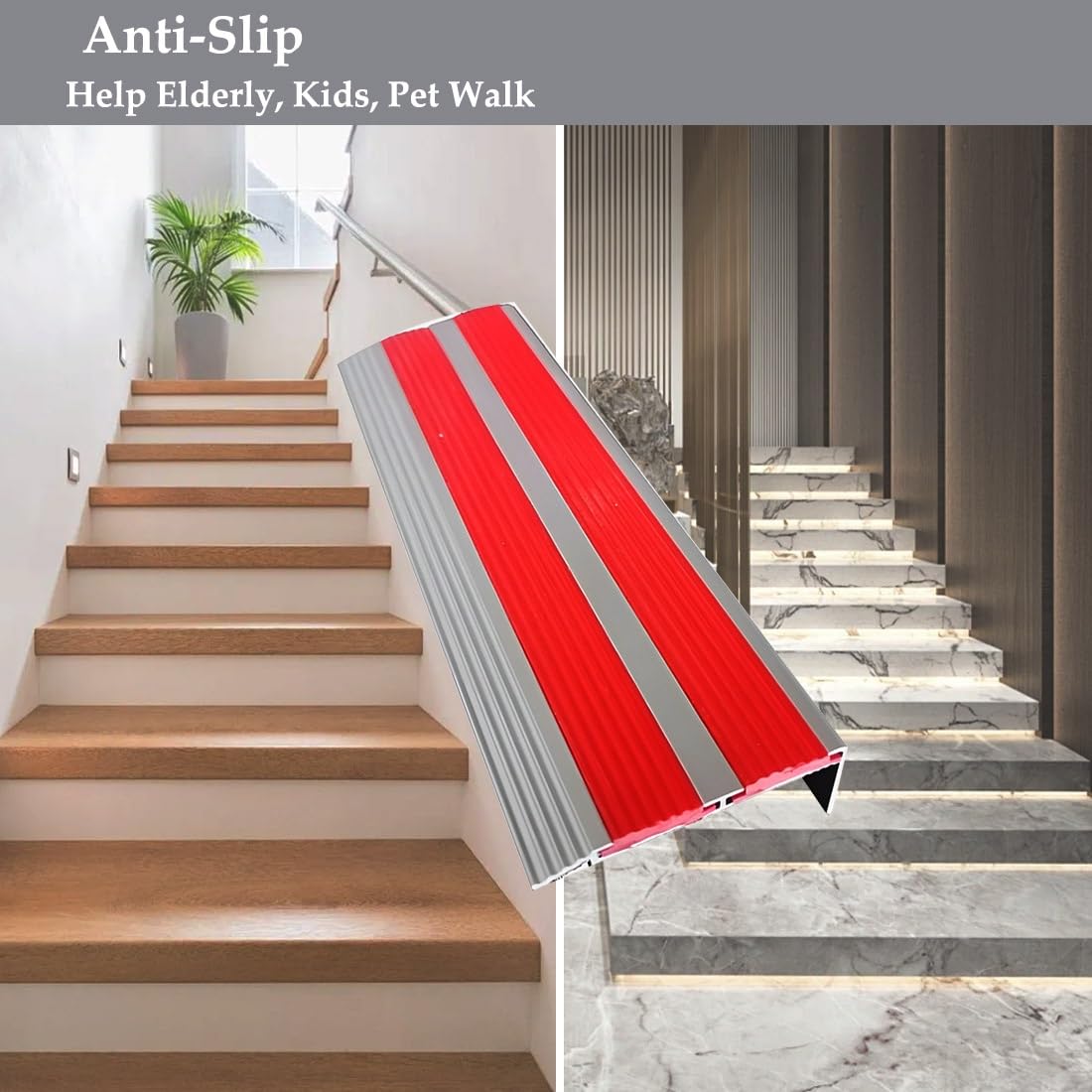 Tiras de Aluminio para Borde de Escalera 120 cm, Protector de Borde de Escalón de Goma Flexible 110x 8x2cm Que Ayuda A Personas Mayores y Niños a Caminar(130x8.5x2cm)