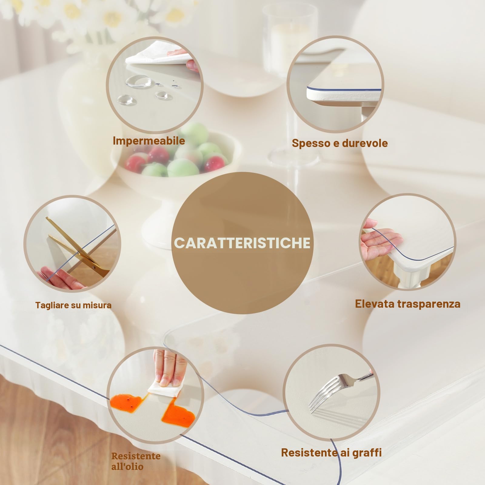 Royhom Copritavolo Trasparente 100 x 190 cm, 1.5 mm Spessore Pellicola Trasparente per Tavolo, Proteggi Tavolo Impermeabile, Tovaglia Plastificata Rettangolare per Scrivania, Tavolino