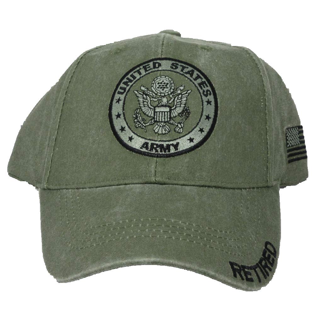U.S. Army Retired Baseball Cap with U.S. Flag on Side. OD Green, Green, One Size