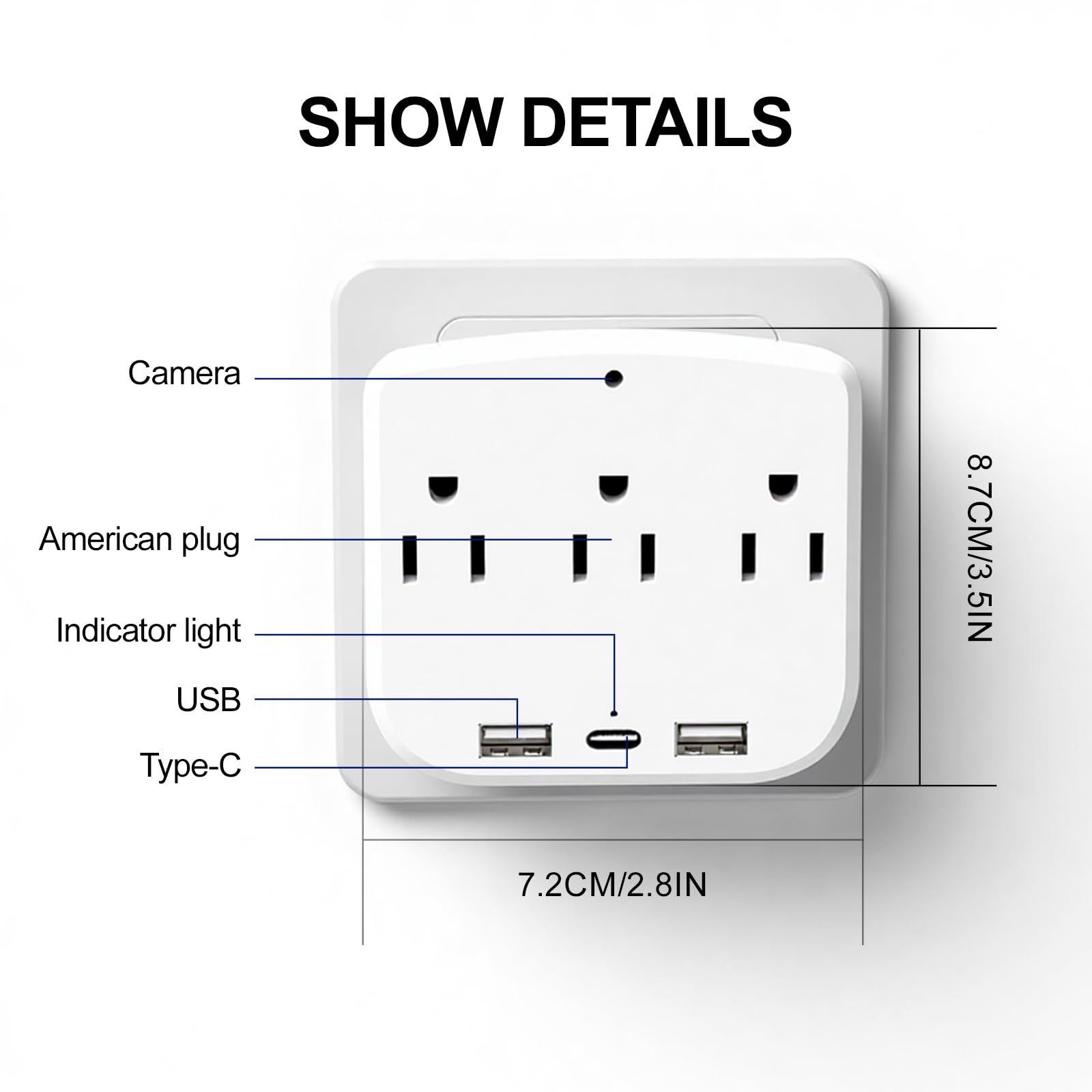 Kamera 4K HD do wewnątrz na ścianę, ładowarka bezpieczeństwa, kamera WiFi z alertami o ruchu, kompresja H.265+, podwójne porty USB/typu C do użytku domowego/biurowego
