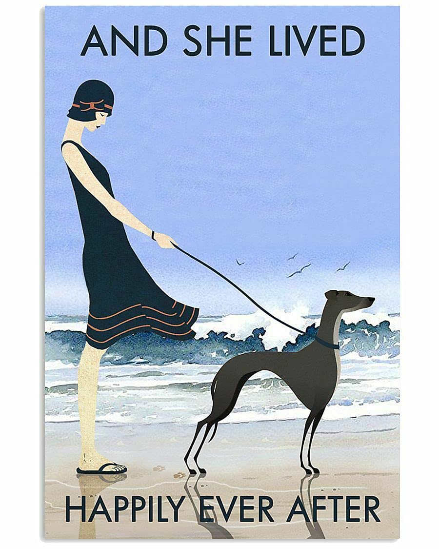 Beach And Dog Greyhound Art Indooration Gift Wall Decor Poster Garage Wall Decor Metal Tin Sign 8X12 Inch