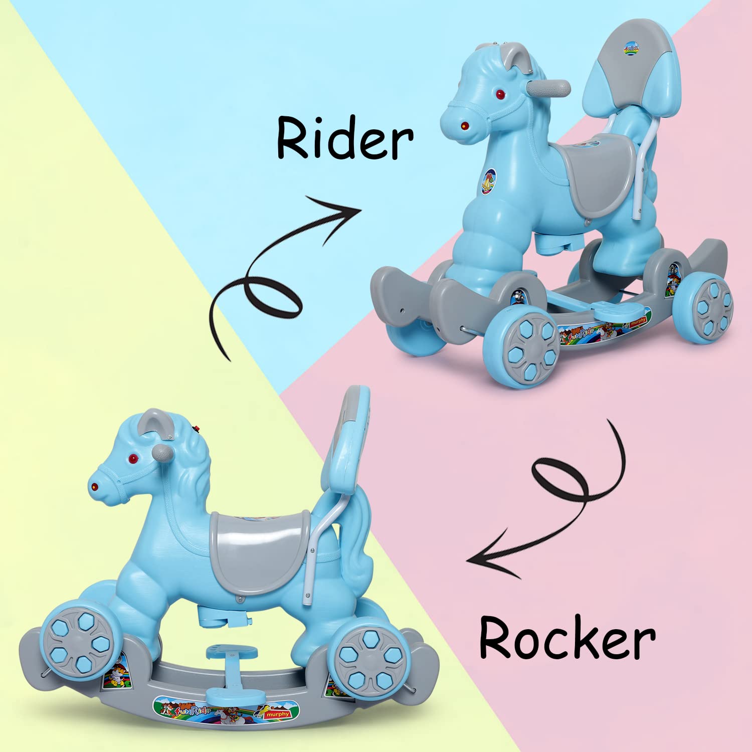 Fun Ride Musical Rocking Horse Ride On For Kids, Murphy Super 2-In-1 Horse Rocker&Ride On Toy With Backrest, Ideal Age, 1 Year To 3 Years, Weight Supported, Upto 25 Kg, Green 1