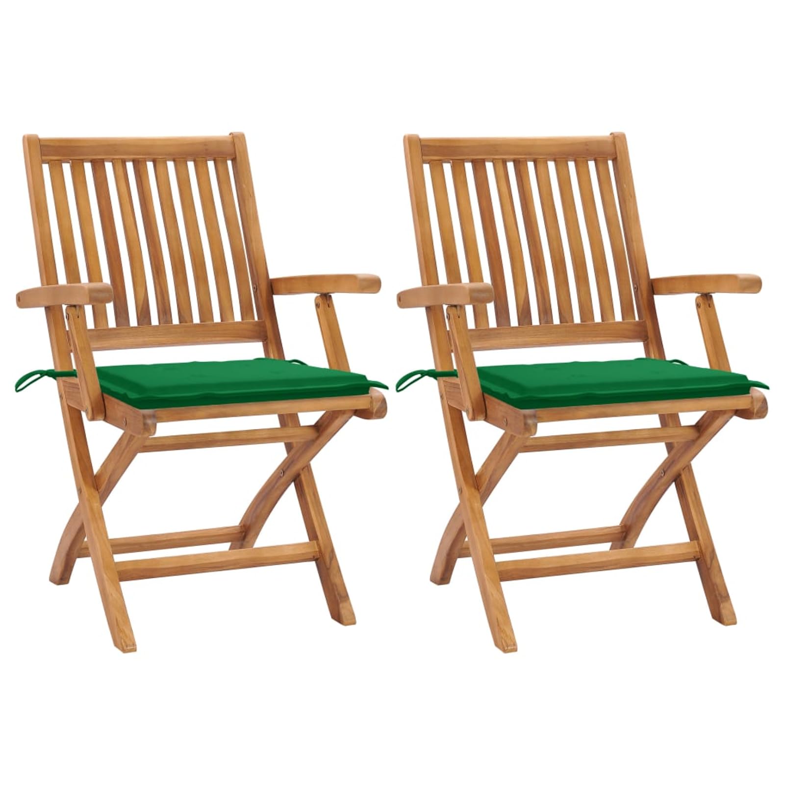 Chaise de jardin en teck massif haut de gamme et son coussin vert pour terrasse