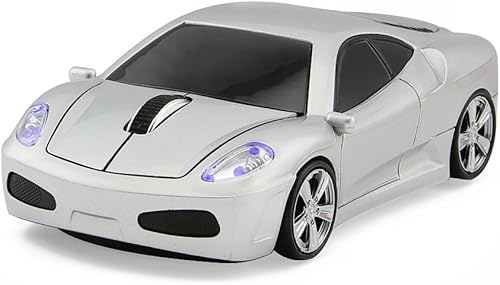 Ratón inalámbrico de 2.4 GHz Cool 3D Sport Car en forma de ratón óptico con receptor USB para PC Ordenador portátil Notebook (Plata)