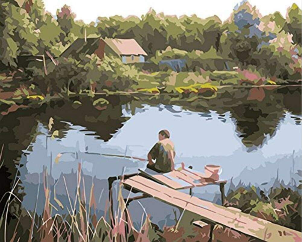 ABEUTY DIY Paint by Numbers for Adults Beginner - Fishing in Country Riverside 16x20 inches Number Painting (No Frame)