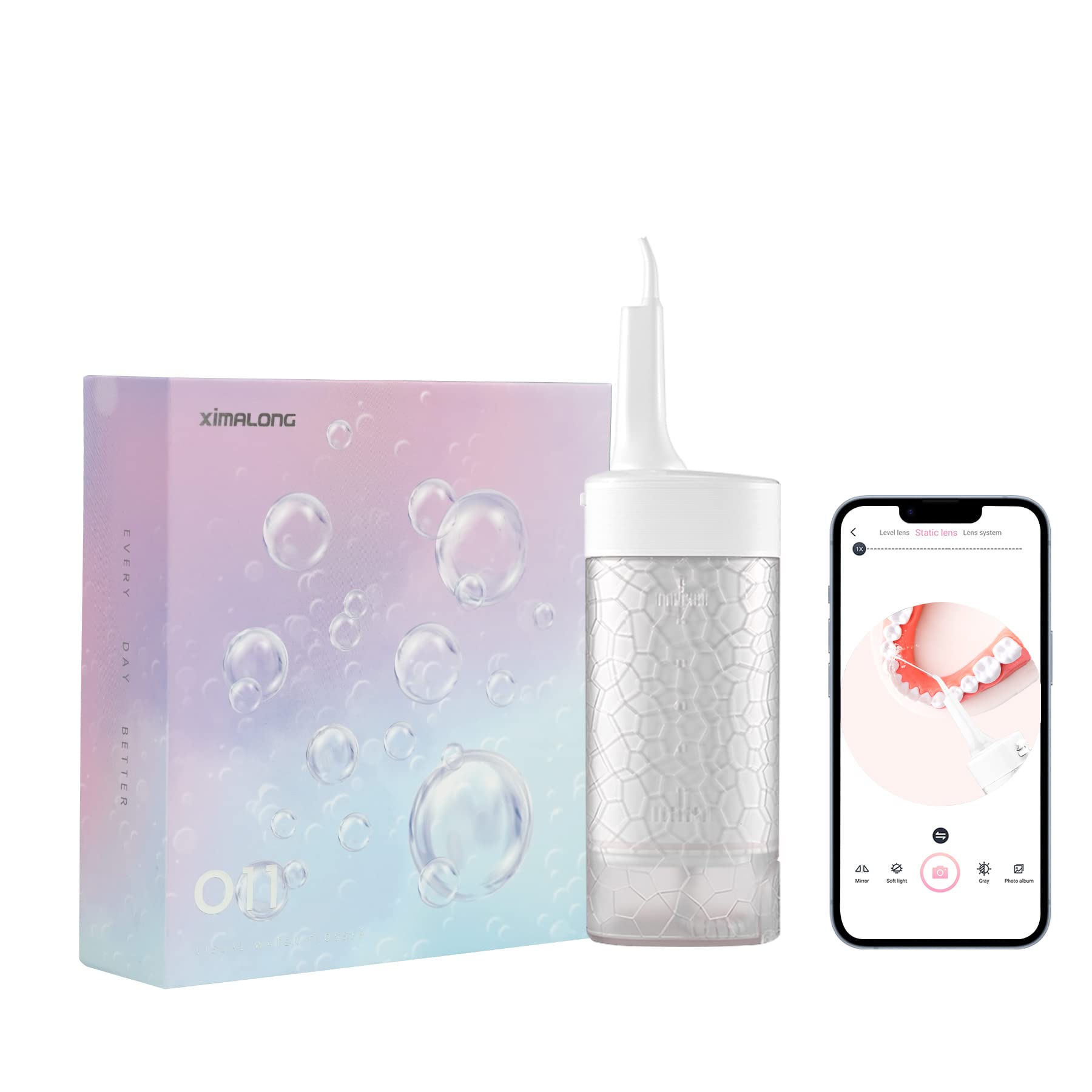 Cordless Water Flosser for Teeth Pick Cleaning Visual with Camera Portable Power Dental Oral Irrigator Rechargeable Electric Travel Hand Held Toothpick Cleaner IPX7 Waterproof 169ML UVC Lamp White