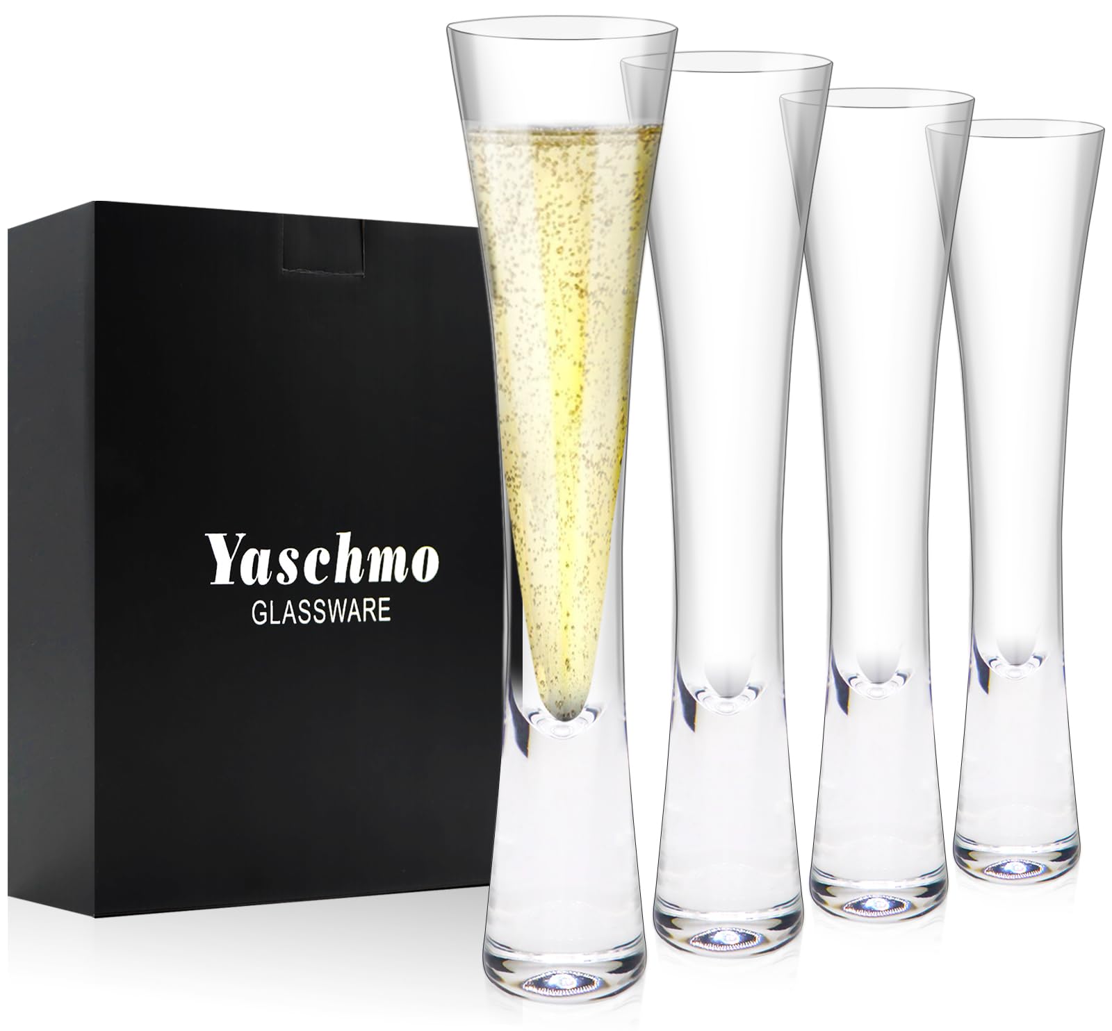 Champagne Flutes Set of 4, Hand Blown Crystal Champagne Glasses, Modern Unique Design, Lead-Free Prosecco Glasses, Elegant Toasting Glasses Gift for Wedding, Anniversary, Birthday, Christmas