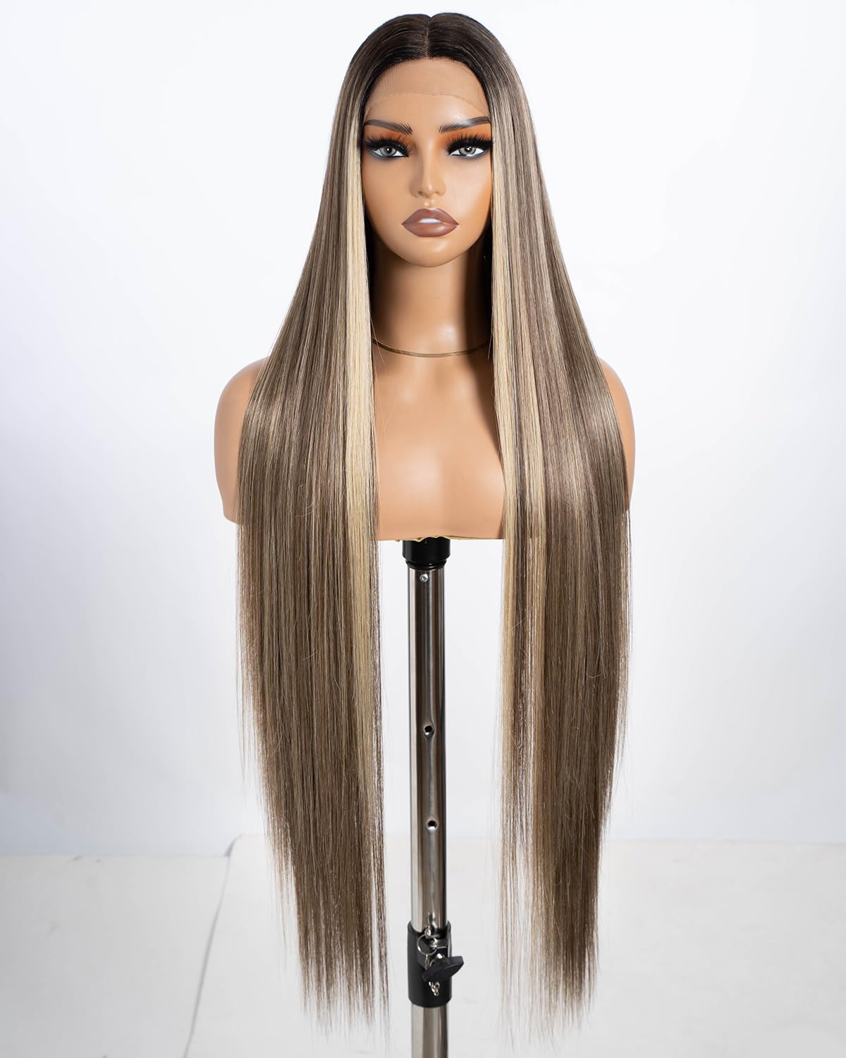 Style Icon Highlight Super Long Straight Lace Front Wig 38 Inches Long Wig for Women Synthetic Lace Front Wig Middle Part Lace Wig Pre Plucked with Baby Hair Heat Resistant Fiber 150% Density