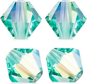 100pcs Real Preciosa 4mm Small Faceted Bicone Crystal Beads Caribbean Sea AB Blue Compatible with Swarovski Elements Crystal