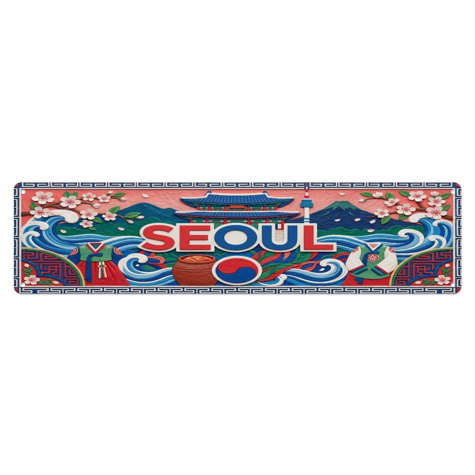 Xanthor Style Metal Tin Sign Vintage Seoul South Korea Flag Pattern