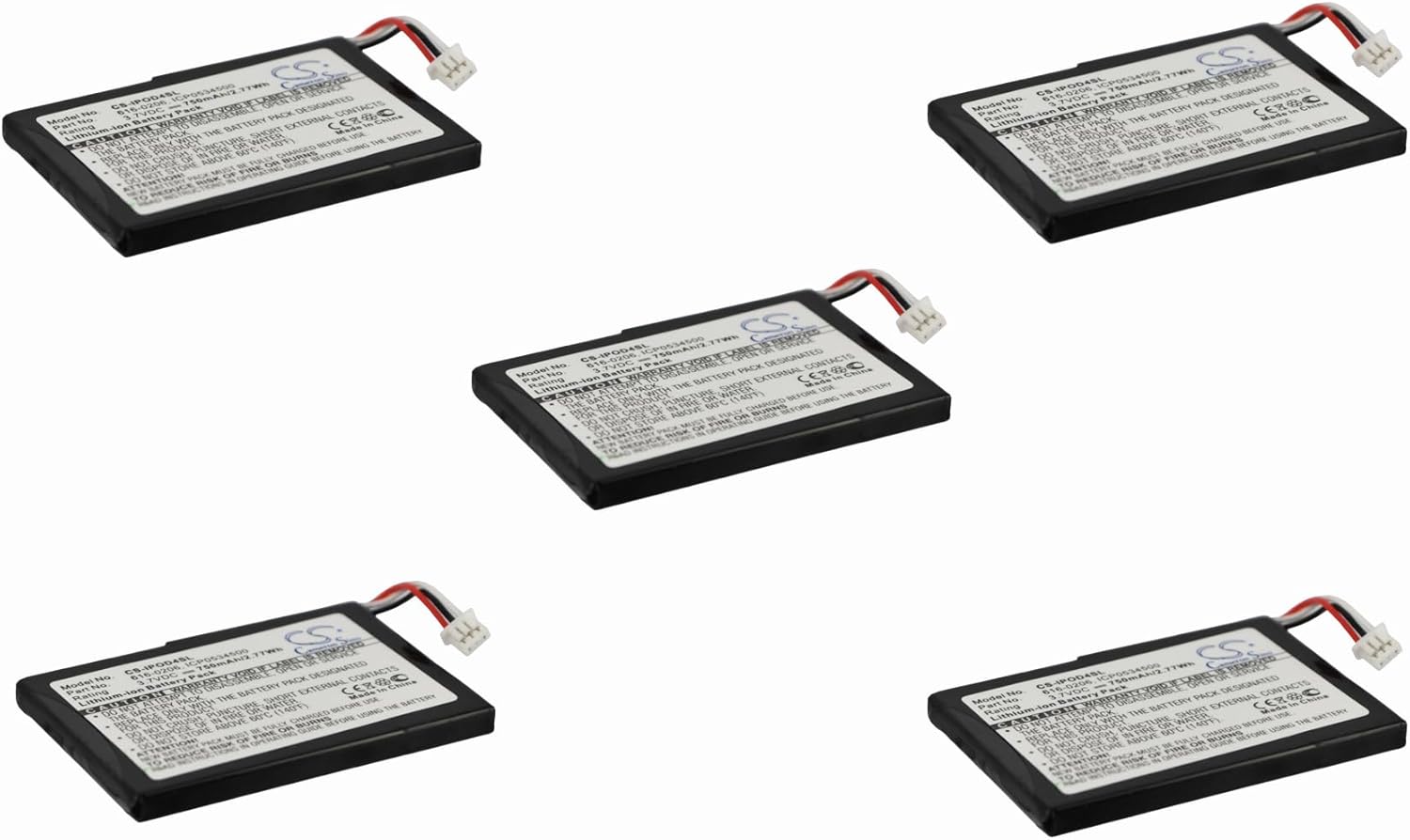 (5 Pack) XSP Battery for Apple iPod 4th Generation PN APPLE616-0183 616-0206 616-0215 AW4701218074 ICP0534500
