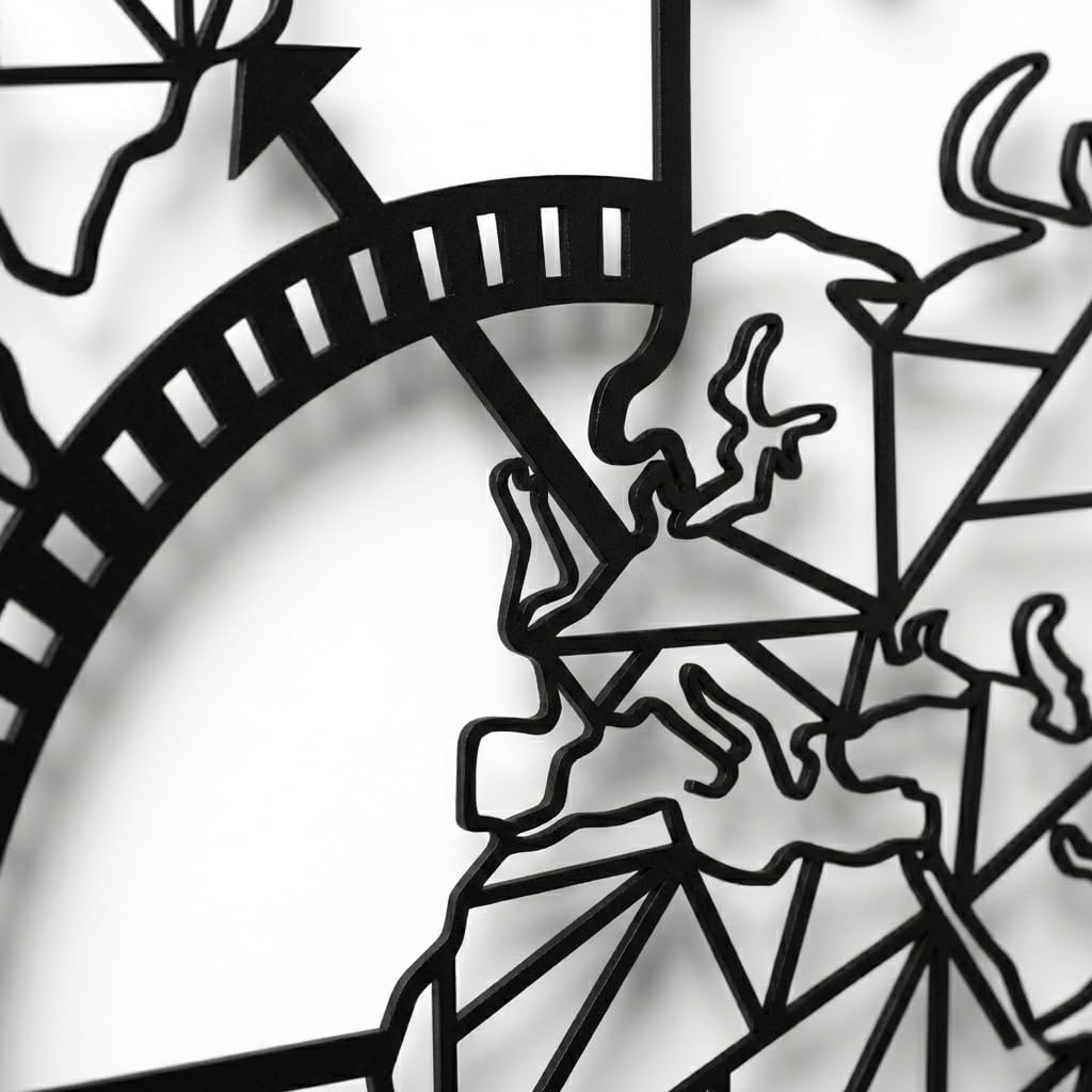 DEKADRON Metal World Map Compass Wall Art Metallic Sign Decoration (39" × 30" / 98x75cm)