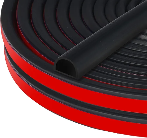 Storystore Rubber Weather Stripping Door Seal, 3/8" (W) x 5/16" (T) x 19.7' (L) D-Shape Self Adhesive Silicone Weather Stripping, Insulation Automotive Door Seal Strip for Door Frame/Window, Black
