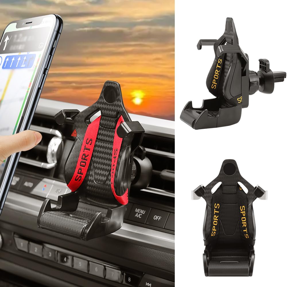 SANTACIN Racing Seat Cell Phone Holder, Universal Car Vent Phone Mount, Universal Fit for Smartphones, Adjustable Attachment, Mobile Phone Air Vent Car Mount Compatible (Yellow)