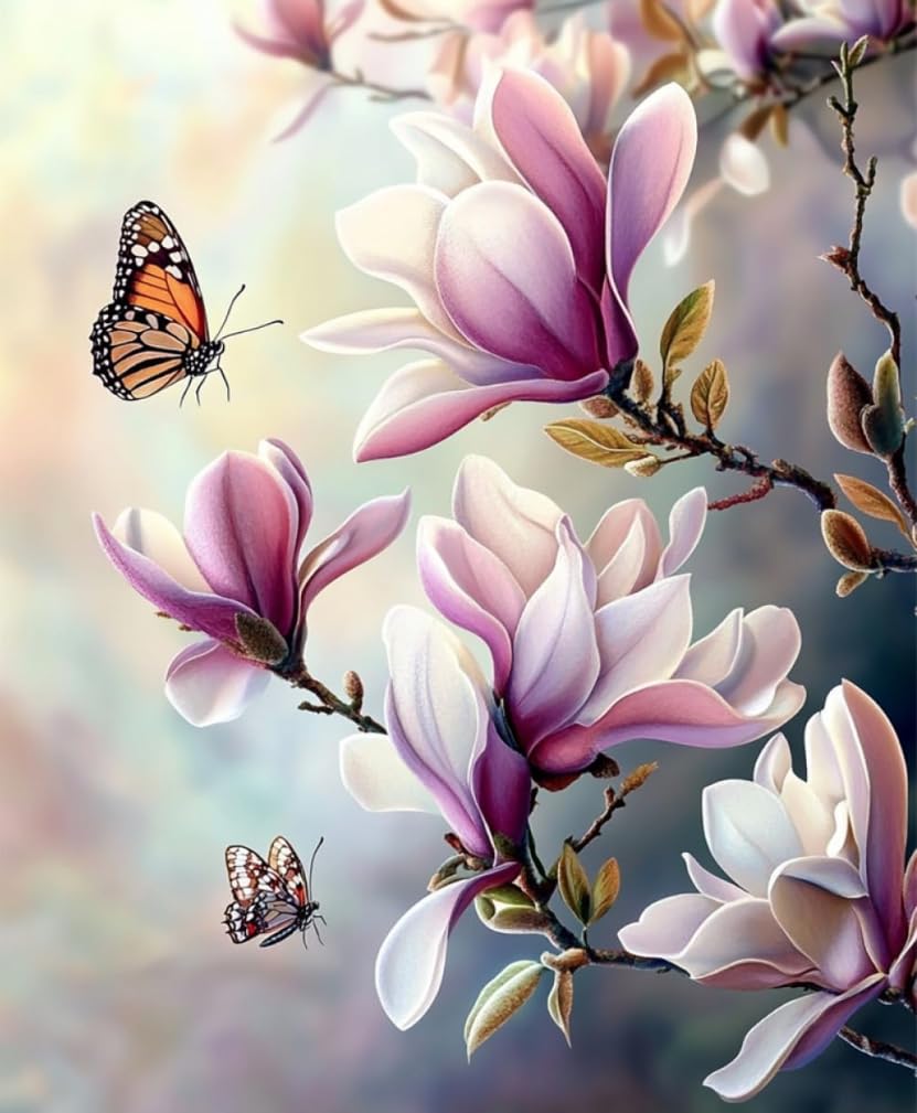 Fanzhezhe 11Ct Cross Stitch Kits，Count Counted Stamped Pre Printed Cross Stitch Embroidery Kits For Adults Beginners Starter Advanced Easy Crossstitch Magnolia 50X70cm