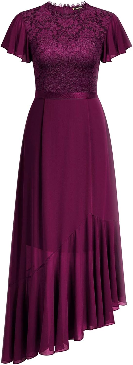 Vista 5 de Miusol Elegante vestido largo de encaje floral para dama de honor con volantes para mujer