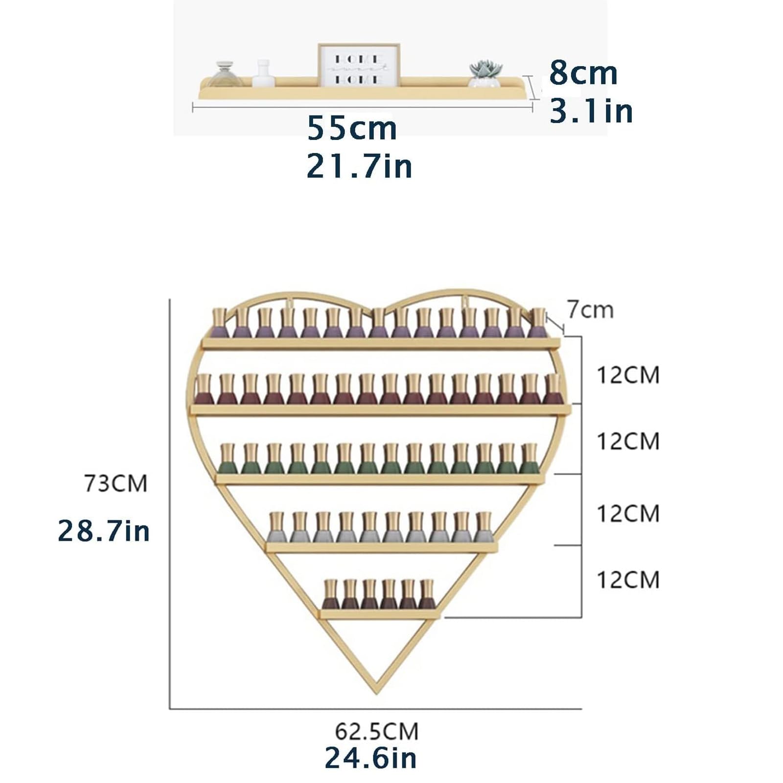 d'oro,6 Sets, Scaffale da Parete per Smalto Scaffali Espositore Supporto per Organizer per Smalti Ripiani Cremagliera in Metallo Mensole Galleggiante per Oli Essenziali Bottiglie