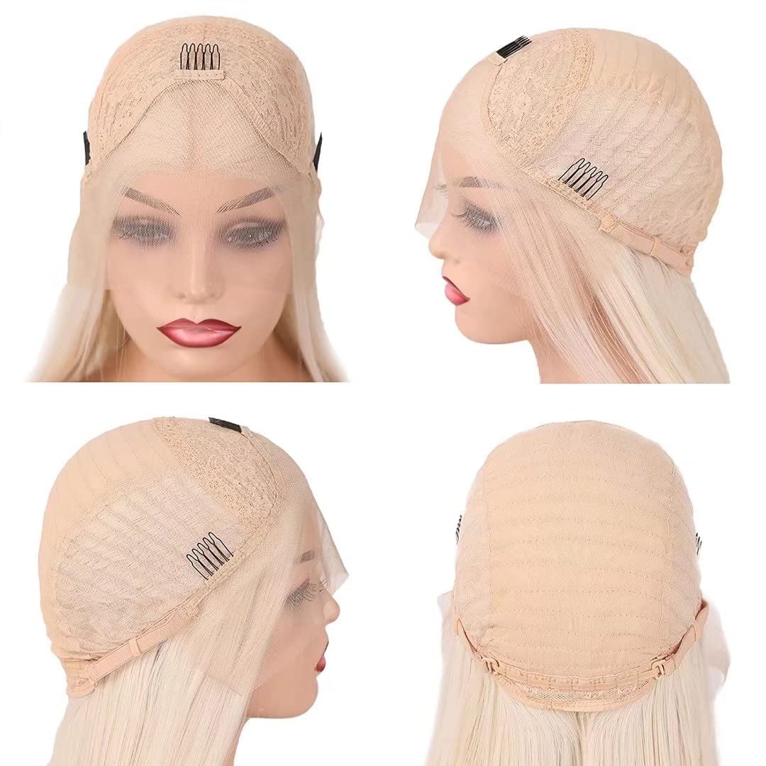Lavender Purple Lace Front Wigs for Women Girls 16 Inches Long Natural Straight Synthetic Lace Wig Glueless Heat Resistant Fiber Hair Wigs Daily Use Cosplay Wig