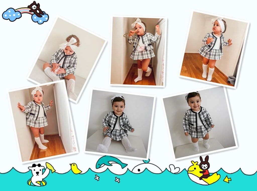 LXXIASHI 2Pcs Infant Baby Girl Plaid Cardigan + Long Sleeve Shirt Dress Patchwork A-line Skirt Sets - Image 2