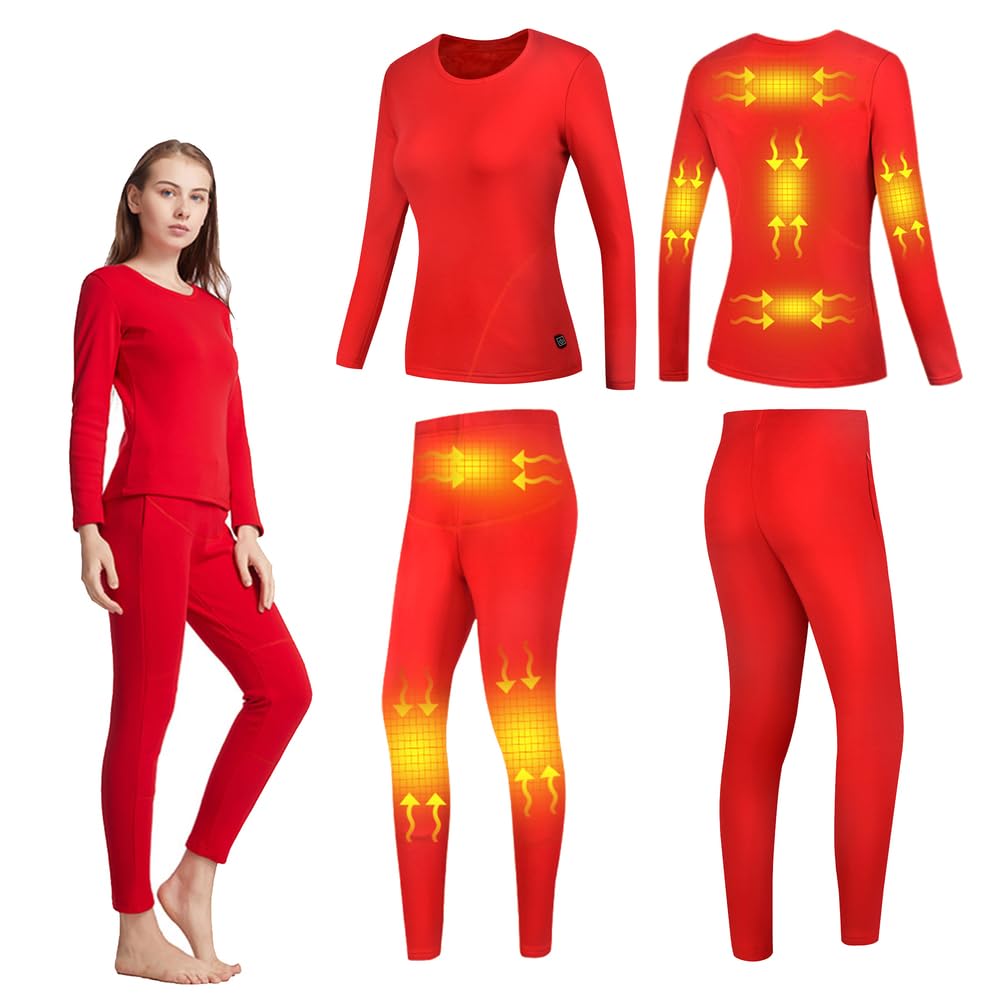 Conjunto de Ropa Interior térmica para Mujer, Camiseta y pantalón térmicos eléctricos con 8 Zonas de calefacción para esquí y Senderismo.