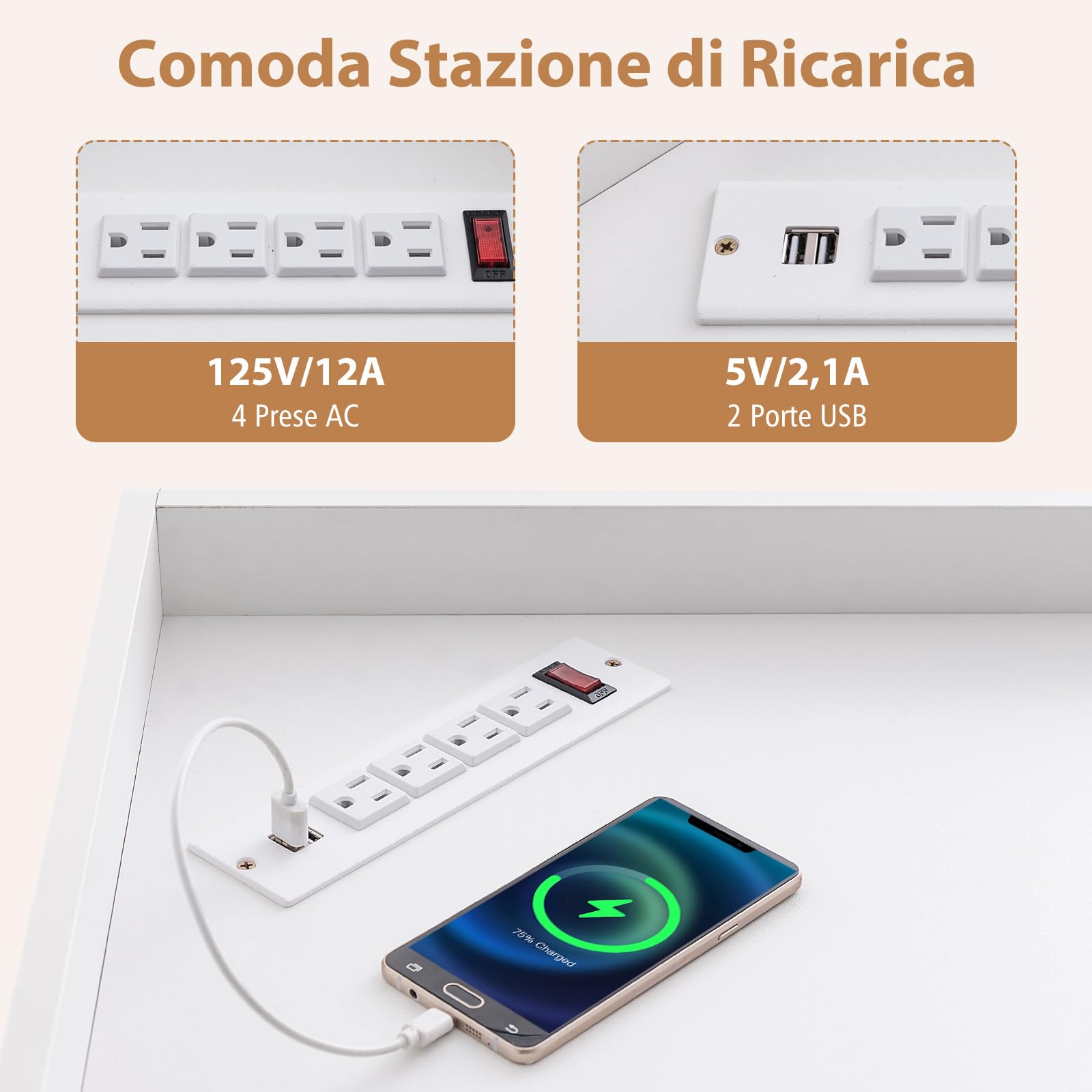 COSTWAY Mobile ad Angolo a 3 Livelli in Legno, Libreria Angolare Aperta con Stazione di Ricarica 9 Cubi 2 Porte USB e 4 Prese, Adatto per Spazi Ridotti, 51x71,5x86 cm (Bianco)