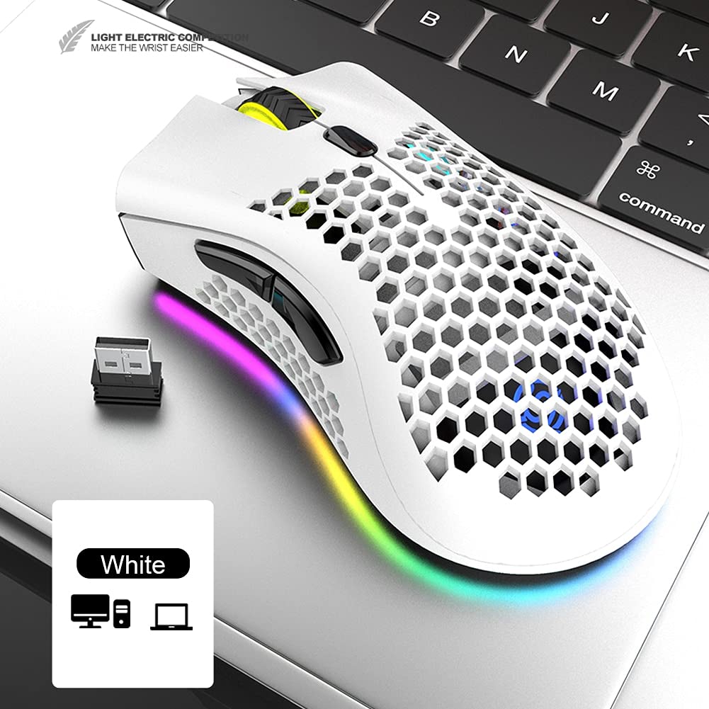 Mouse da gioco wireless da 2,4 GHz 7 pulsanti 1600 DPI regolabile retroilluminazione RGB mouse ricaricabile leggero guscio a nido d'ape mouse gamer rosa