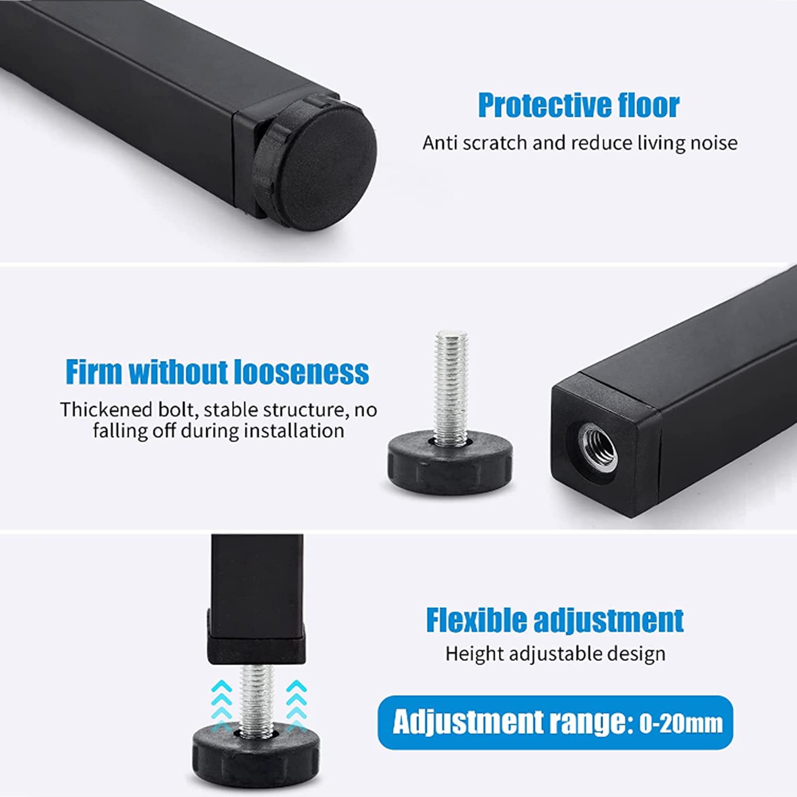 4pcs Pied De Lit À Visser Metal Pieds Pour Sommier À Lattes Universel Pieds De Meubles Noir, Pieds De Sommier Sans Perçage