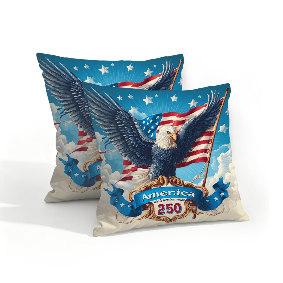 Outdoor Pillow Covers Waterproof Pillowcases 16x16in Set of 2 Independence Day 250th Bald Eagle Decorative Throw Cushion Case for Couch Sofa Garden Patio Furniture
