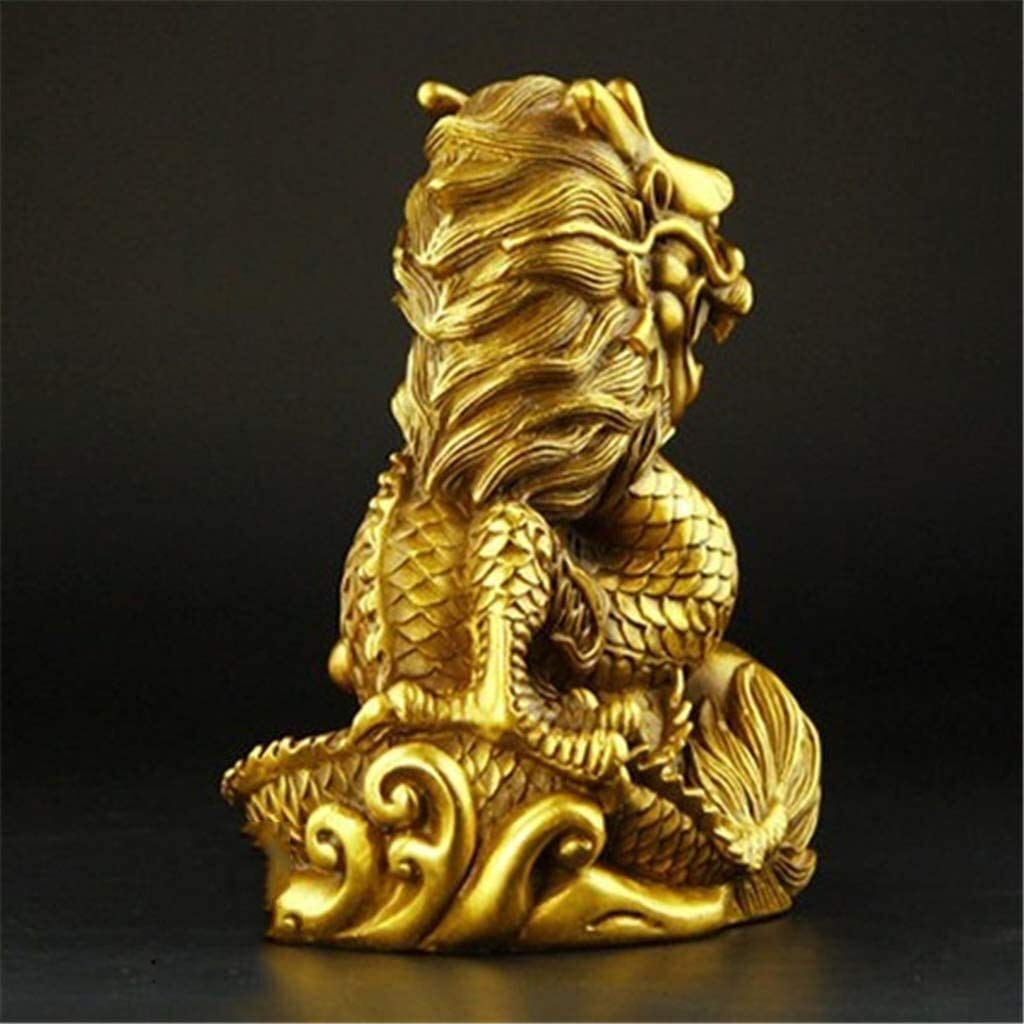 Estatuilla de decoración de Feng Shui chino de latón Decoración del hogar Artesanía Estatuas de dragón dorado del zodíaco Puro para la riqueza y la buena suerte Colección de regalos de escultura para