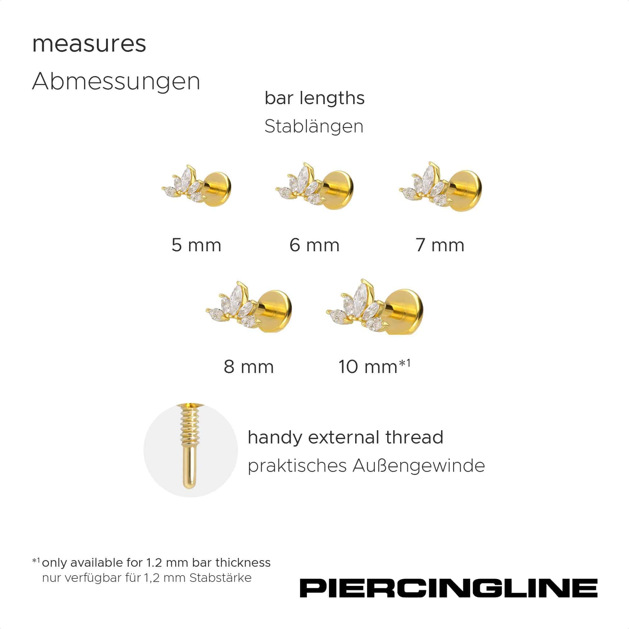 PIERCINGLINE Piercing Stecker Titan Labret mit Innengewinde + 925er Silber Aufsatz MOISSANIT-LOTUSBLÜTE - Goldfarben, Silberfarben