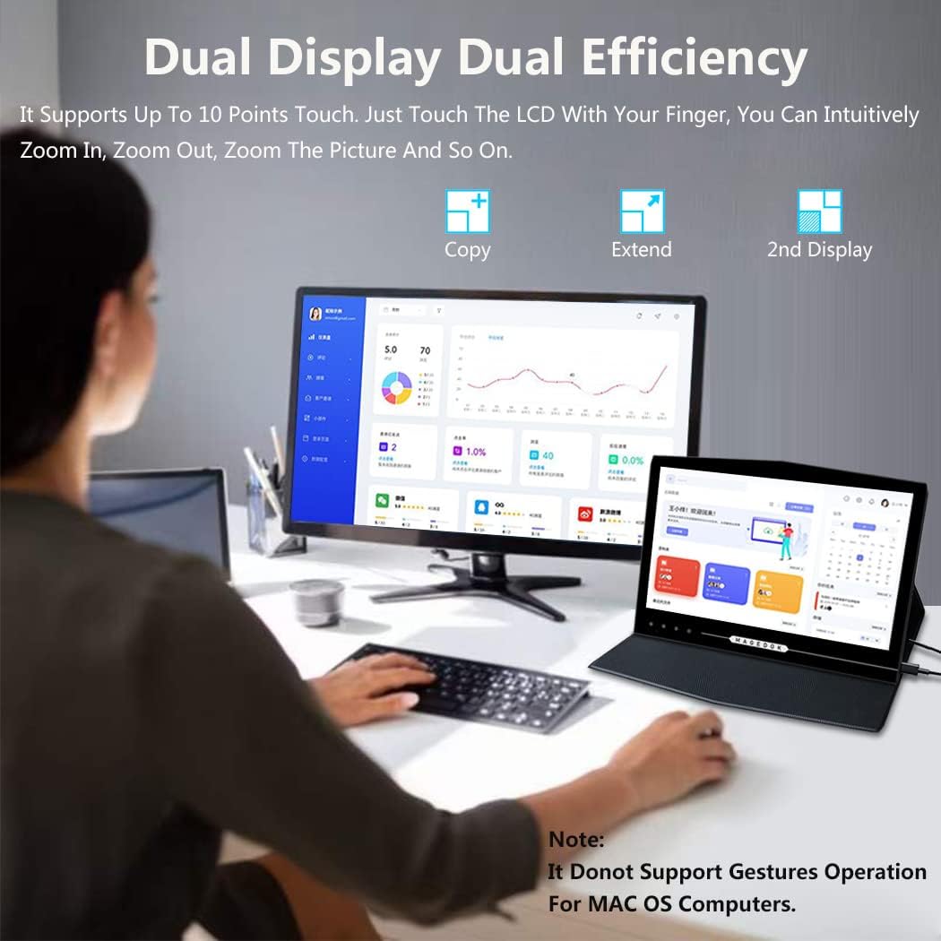 OLED Portable Touchscreen Monitor, 13.3" 2K 1MS Portable Gaming Monitor 100% DCI-P3 Ultra-Thin Computer External Display, External Second Screen USB C/HDMI with Smart Cover