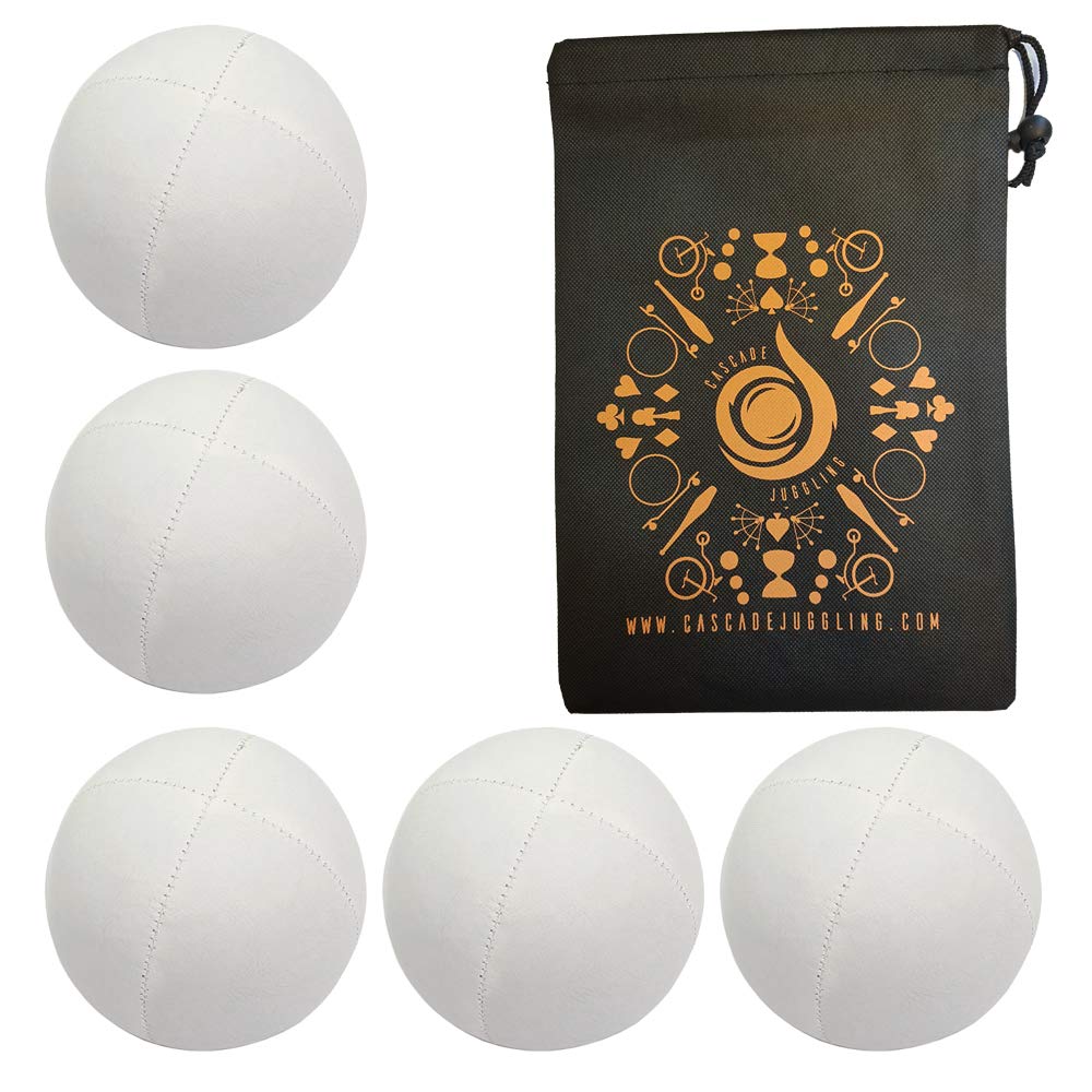 Cascade Juggling5 x Pro 115g Classic Balls - Thud Balls & Bag - Set of 5 Balls (White)