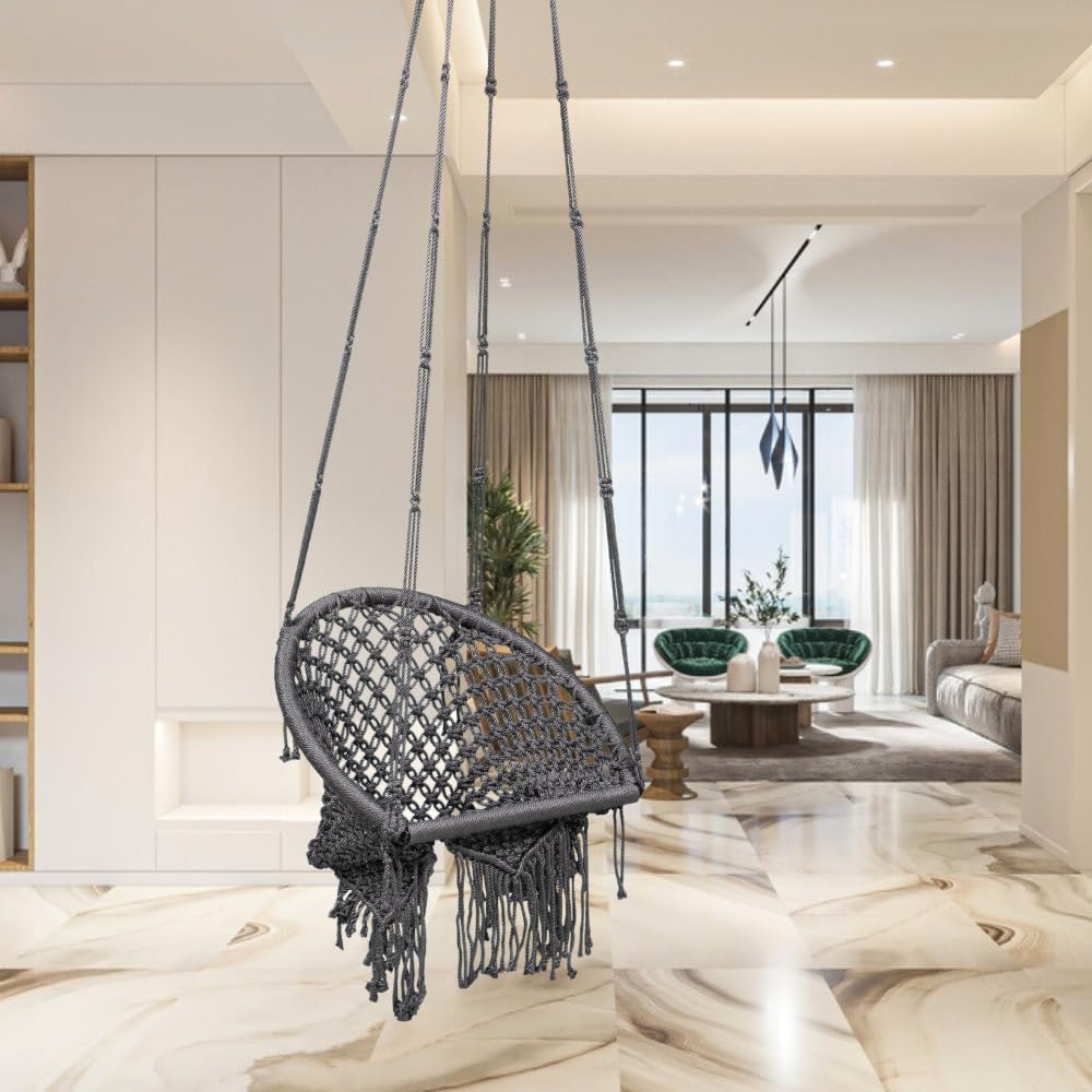 Patiofy Premium Mini Swing for Adults and Kids | Swing for Living Room, Balcony, Indoor and Outdoor | 100 Kg Weight Capacity | Swing Chair with Hanging Kit (D Shape -Grey)