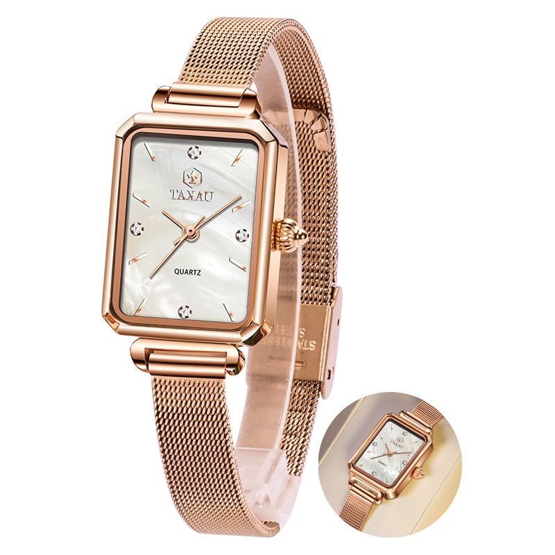 Stainless Steel Watches for Women,Classisc Dial Mesh Bractelet Ladies for Small Wrists Rectangle Face,Exquisite Crown,Vintage Waterproof,reloj para Mujer