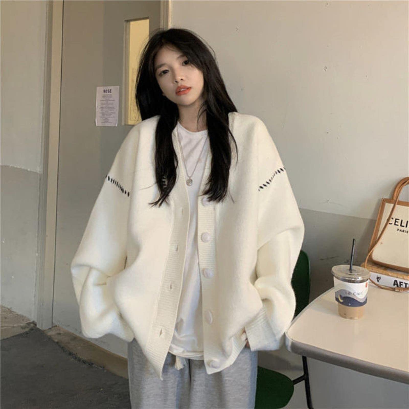 Juig Autumn and Winter Lazy Wind Soft Waxy Sweet College Style Sweater Cardigan Female Student Korean Style Loose Wear Outer Coat