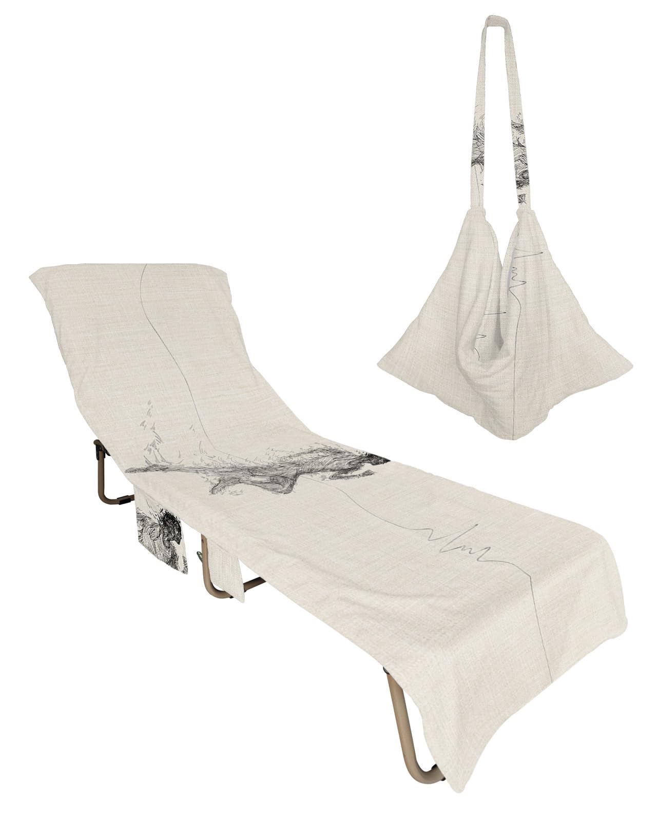 Black and White Lines Beach Lounge Chair Towel Cover, Soft Chaise Lounge Towel with Side Pockets Patio Pool Chairs Cover for Beach/Pool Sunbathing 29x85 Modern Abstract Art Rustic