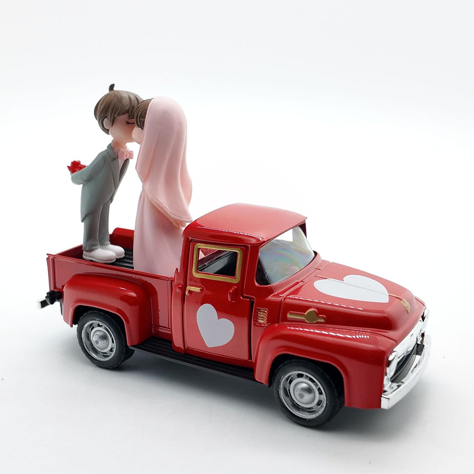 Modellino di camion pickup retrò con porta apribile, statuette di sposa e sposo, anniversario di matrimonio, coppie, regalo, decorazione per matrimonio