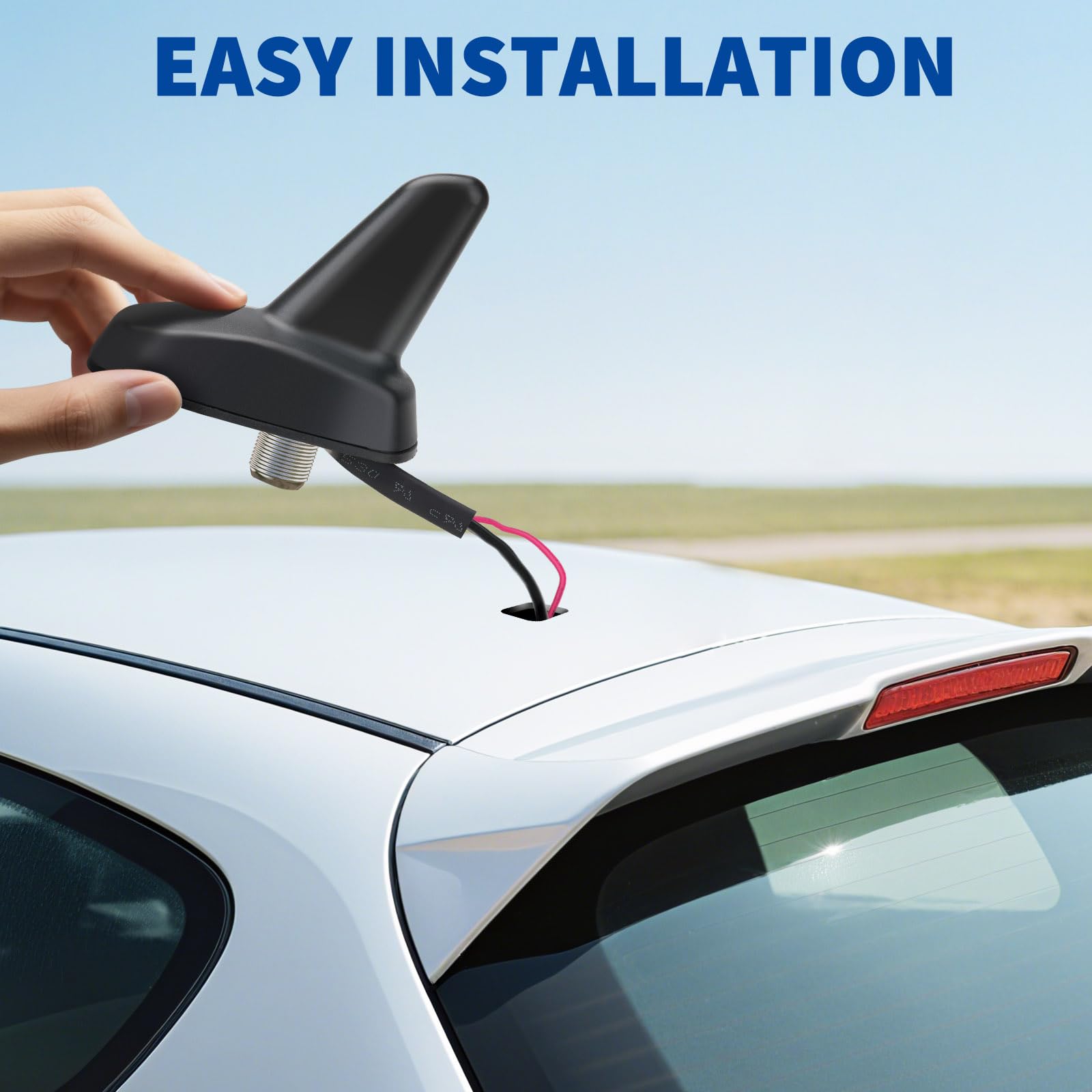 Bingfu Antena Radio Coche Tiburón Shark Fin FM/Am, Alta Gain 17-23 dB, IP65 Resistente al Agua, 9-16 V CC, Cable de 5 Metro, Compatible con Coches, Camiones, Autocaravanas y SUV, Color Black