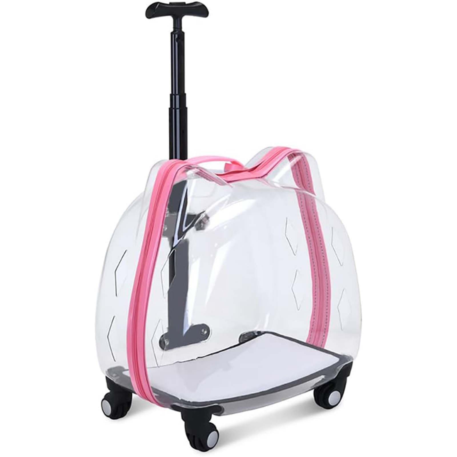 Trolley trasparente per animali domestici, zaino rigido traspirante con ruote girevoli, ideale per viaggi e gatti di piccola taglia