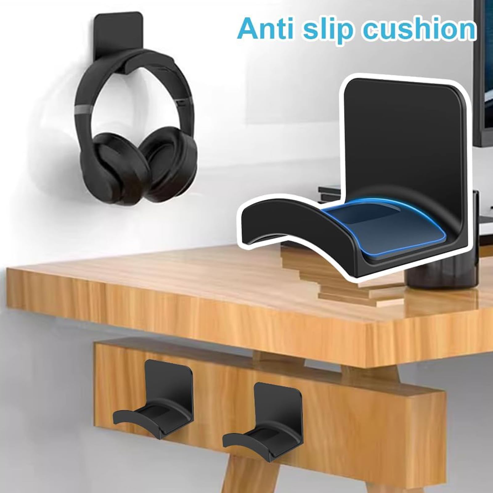 2 Pezzi Supporto Cuffie, Porta Cuffie da Scrivania, Supporto Cuffie Gaming, Universale Gancio Appendi Cuffie Staffa, Supporto da Parete per Cuffie, per Tavolo, Parete, Vetro, Metallo